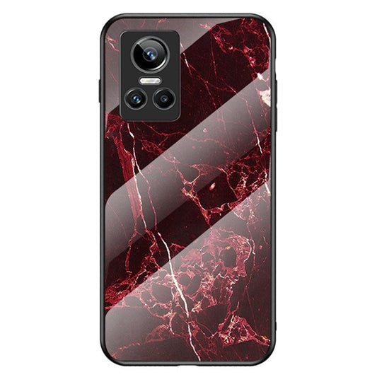 For Realme GT Neo3 Marble Pattern Tempered Glass + PC + TPU Phone Cover Scratch-Resistant Cell Phone Case - Blood Red Marble