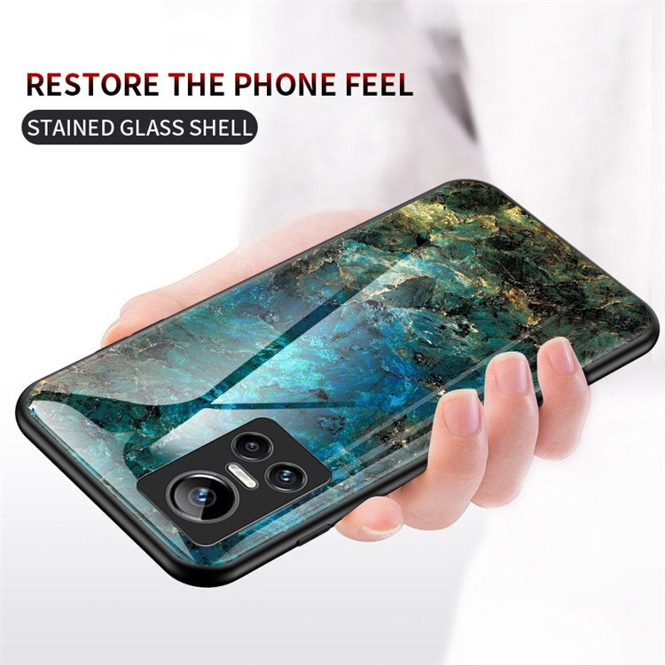 For Realme GT Neo3 Marble Pattern Tempered Glass + PC + TPU Phone Cover Scratch-Resistant Cell Phone Case - Blood Red Marble