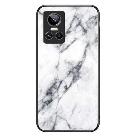 For Realme GT Neo3 Marble Pattern Tempered Glass + PC + TPU Phone Cover Scratch-Resistant Cell Phone Case - White Marble