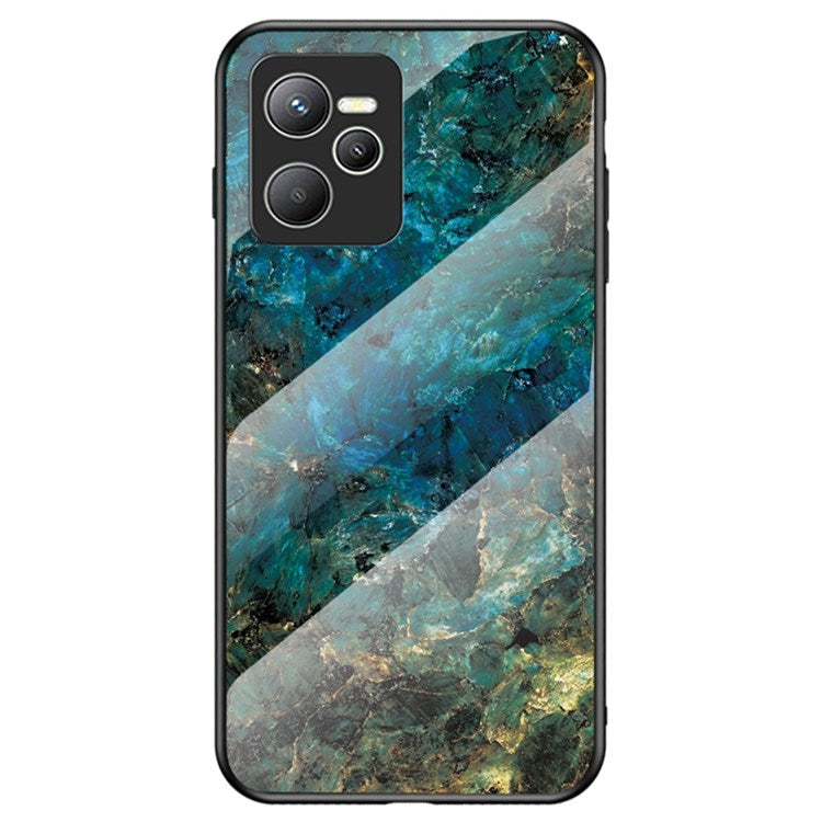 Marbling Pattern Tempered Glass Cover for Realme C35, Lightweight Slim Cell Phone Case - Emerald Marble