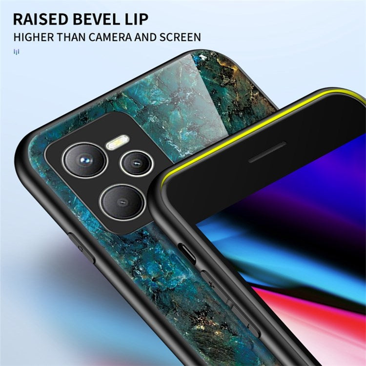 Marbling Pattern Tempered Glass Cover for Realme C35, Lightweight Slim Cell Phone Case - Emerald Marble