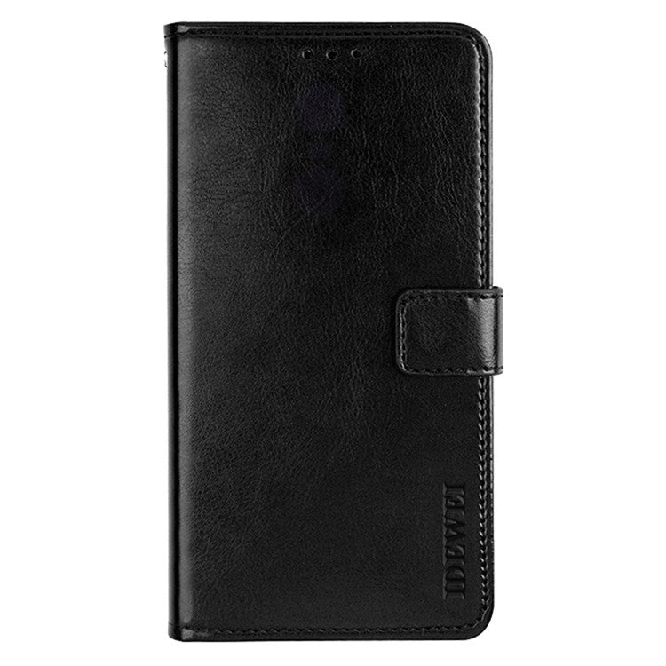 IDEWEI For Realme C35 Crazy Horse Textured Phone Case Bag PU Leather Stand Wallet Phone Cover - Black
