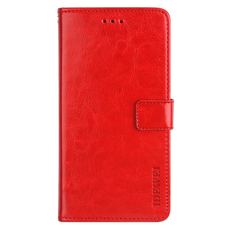 IDEWEI For Realme C35 Crazy Horse Textured Phone Case Bag PU Leather Stand Wallet Phone Cover - Red