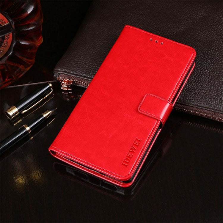IDEWEI for Realme 9 Pro+ PU Leather + TPU Anti-scratch Protection Folio Flip Crazy Horse Texture Stand Phone Shell with Wallet - Red