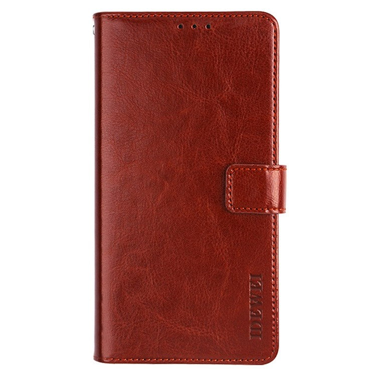 IDEWEI for Realme 9i/Oppo A36/A76 Crazy Horse Textured Leather Folio Cover Magnetic Closure Full Protection Stand Book Design Phone Wallet Flip Case - Brown
