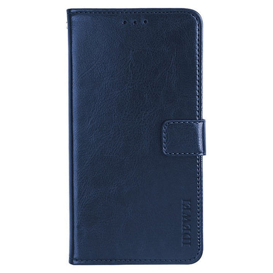 IDEWEI for Realme 9i/Oppo A36/A76 Crazy Horse Textured Leather Folio Cover Magnetic Closure Full Protection Stand Book Design Phone Wallet Flip Case - Dark Blue