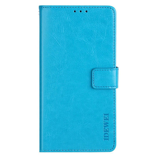 IDEWEI for Realme 9i/Oppo A36/A76 Crazy Horse Textured Leather Folio Cover Magnetic Closure Full Protection Stand Book Design Phone Wallet Flip Case - Sky Blue