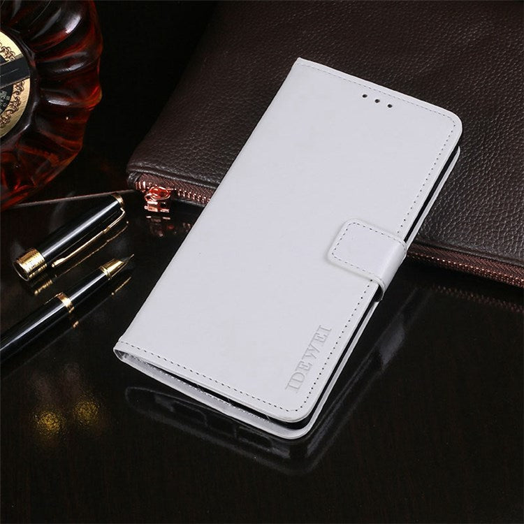 IDEWEI for Realme 9i/Oppo A36/A76 Crazy Horse Textured Leather Folio Cover Magnetic Closure Full Protection Stand Book Design Phone Wallet Flip Case - White