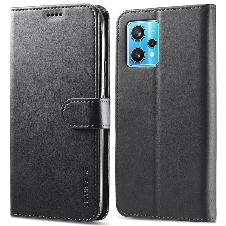 LC.IMEEKE for Realme 9 Pro 5G / 9 5G / V25 Anti-scratch Drop-proof Dual-sided Magnetic Clasp Textured PU Leather Cover Stand Wallet Style Phone Case - Black
