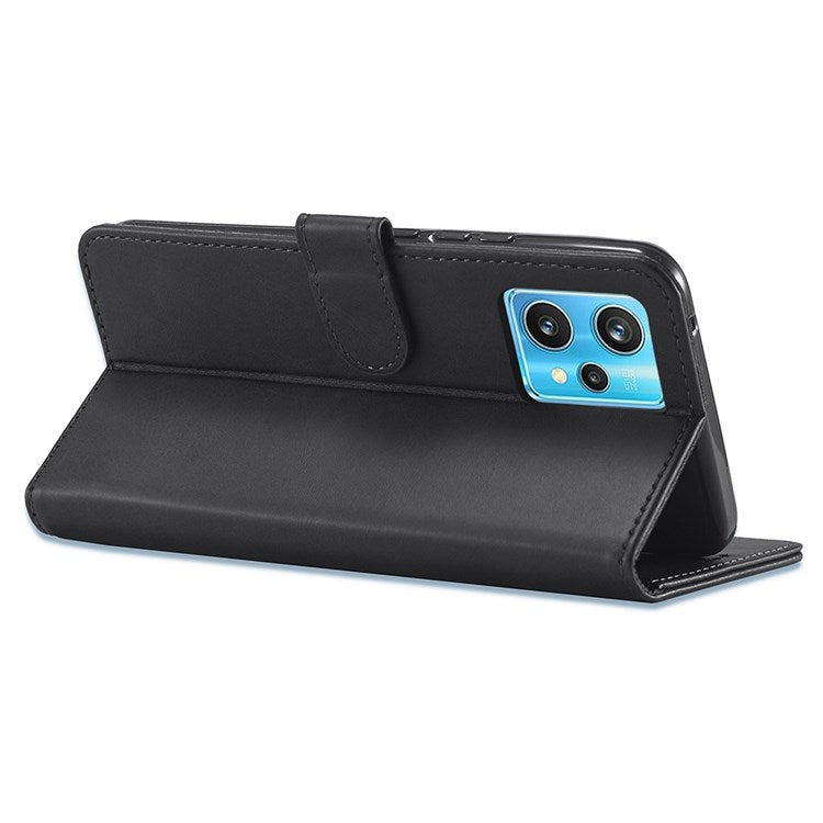 LC.IMEEKE for Realme 9 Pro 5G / 9 5G / V25 Anti-scratch Drop-proof Dual-sided Magnetic Clasp Textured PU Leather Cover Stand Wallet Style Phone Case - Black