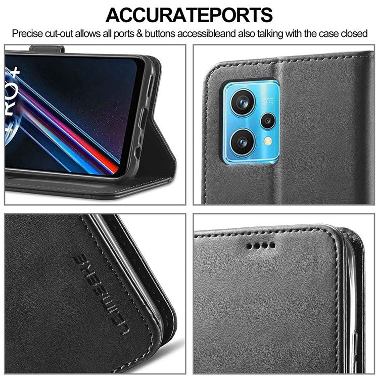 LC.IMEEKE for Realme 9 Pro 5G / 9 5G / V25 Anti-scratch Drop-proof Dual-sided Magnetic Clasp Textured PU Leather Cover Stand Wallet Style Phone Case - Black