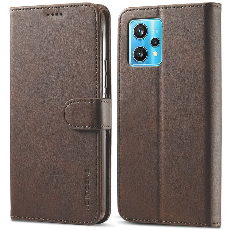 LC.IMEEKE for Realme 9 Pro 5G / 9 5G / V25 Anti-scratch Drop-proof Dual-sided Magnetic Clasp Textured PU Leather Cover Stand Wallet Style Phone Case - Brown