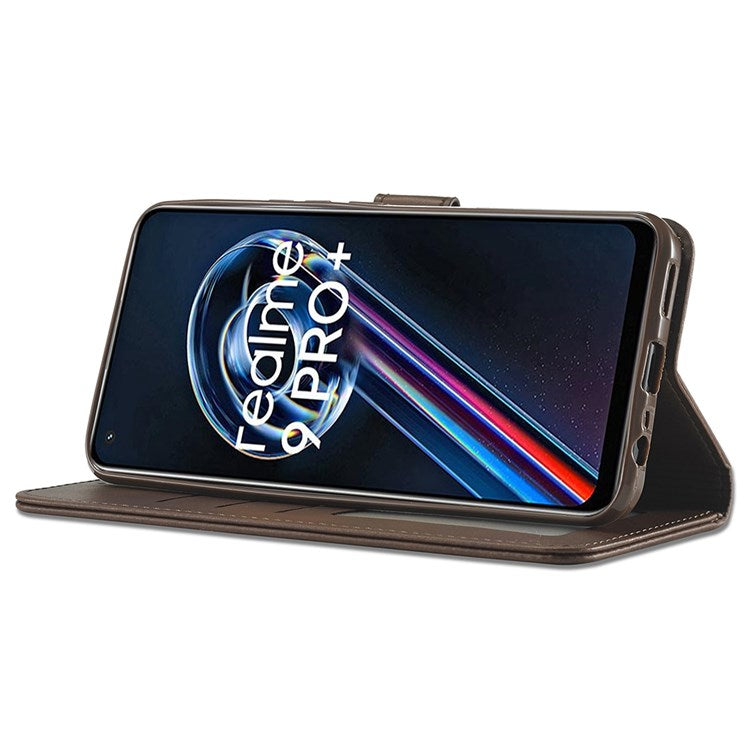 LC.IMEEKE for Realme 9 Pro 5G / 9 5G / V25 Anti-scratch Drop-proof Dual-sided Magnetic Clasp Textured PU Leather Cover Stand Wallet Style Phone Case - Brown