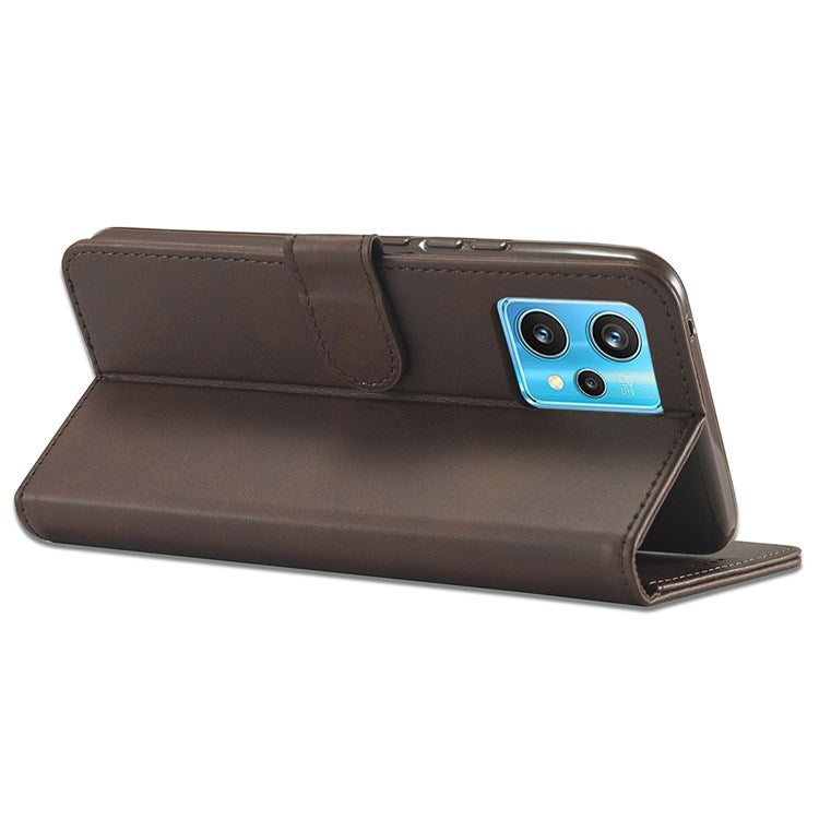 LC.IMEEKE for Realme 9 Pro 5G / 9 5G / V25 Anti-scratch Drop-proof Dual-sided Magnetic Clasp Textured PU Leather Cover Stand Wallet Style Phone Case - Brown