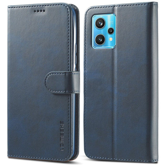 LC.IMEEKE for Realme 9 Pro 5G / 9 5G / V25 Anti-scratch Drop-proof Dual-sided Magnetic Clasp Textured PU Leather Cover Stand Wallet Style Phone Case - Blue