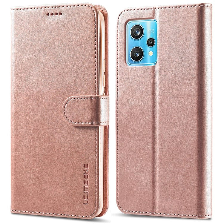 LC.IMEEKE for Realme 9 Pro 5G / 9 5G / V25 Anti-scratch Drop-proof Dual-sided Magnetic Clasp Textured PU Leather Cover Stand Wallet Style Phone Case - Pink