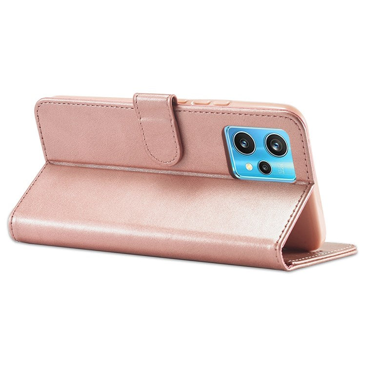 LC.IMEEKE for Realme 9 Pro 5G / 9 5G / V25 Anti-scratch Drop-proof Dual-sided Magnetic Clasp Textured PU Leather Cover Stand Wallet Style Phone Case - Pink