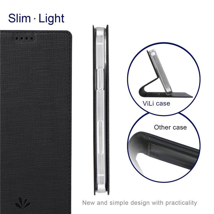 VILI DMX Series for Oppo Find X5 Pro Card Holder PU Leather Phone Case Shockproof Stand Protective Cover - Black
