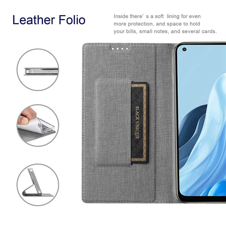 VILI DMX Series for Oppo Find X5 Pro Card Holder PU Leather Phone Case Shockproof Stand Protective Cover - Grey