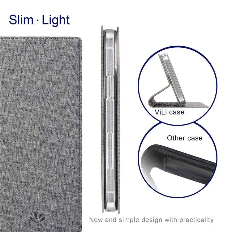 VILI DMX Series for Oppo Find X5 Pro Card Holder PU Leather Phone Case Shockproof Stand Protective Cover - Grey