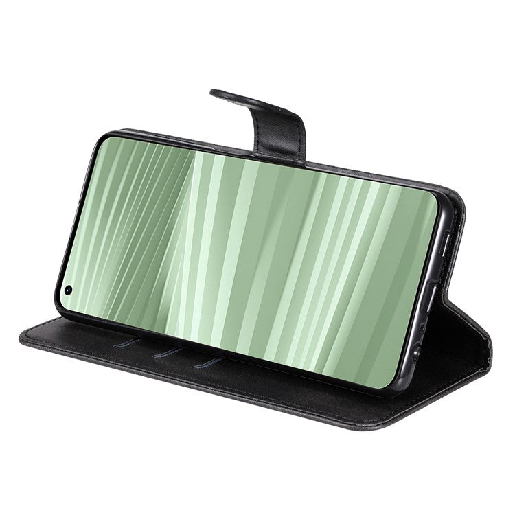 For Realme GT2 Pro PU Leather Zipper Flip Folio Wallet Case Magnetic Closure Stand Protective Cover - Black