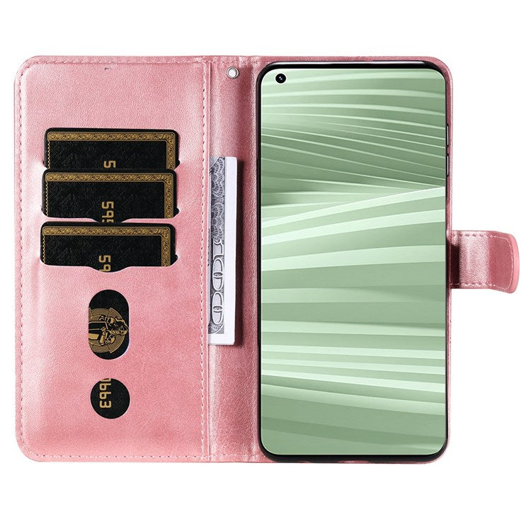 For Realme GT2 Pro PU Leather Zipper Flip Folio Wallet Case Magnetic Closure Stand Protective Cover - Rose Gold