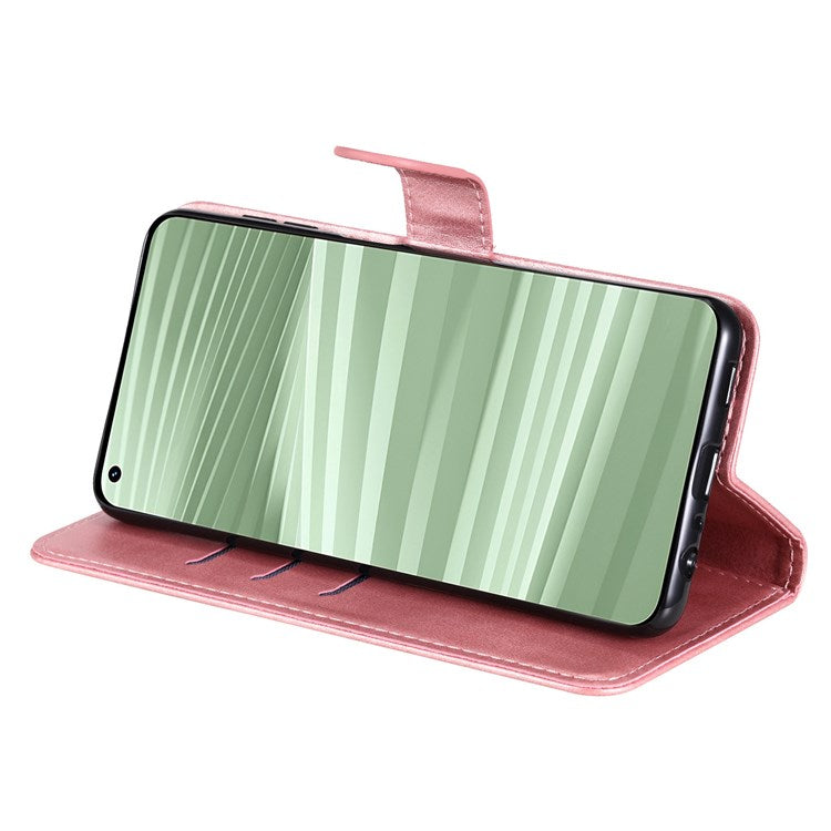 For Realme GT2 Pro PU Leather Zipper Flip Folio Wallet Case Magnetic Closure Stand Protective Cover - Rose Gold