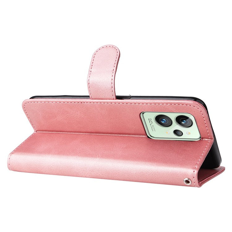 For Realme GT2 Pro PU Leather Zipper Flip Folio Wallet Case Magnetic Closure Stand Protective Cover - Rose Gold