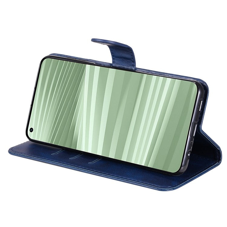 For Realme GT2 Pro PU Leather Zipper Flip Folio Wallet Case Magnetic Closure Stand Protective Cover - Blue