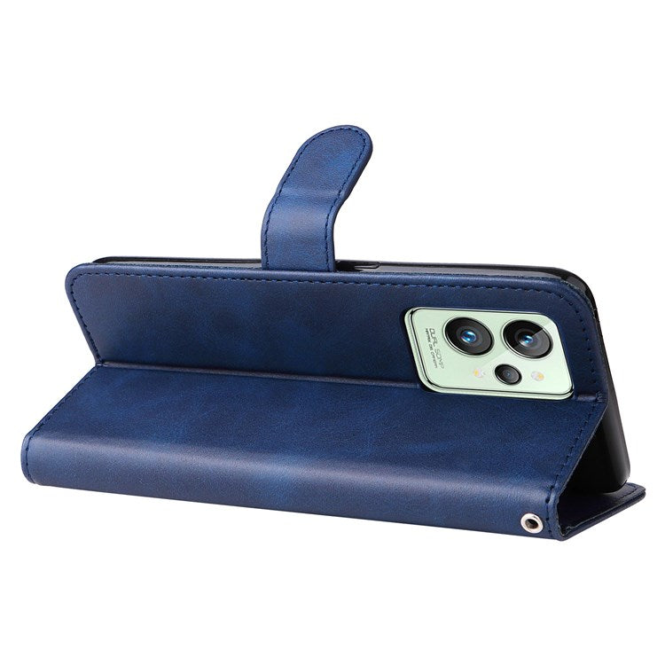 For Realme GT2 Pro PU Leather Zipper Flip Folio Wallet Case Magnetic Closure Stand Protective Cover - Blue
