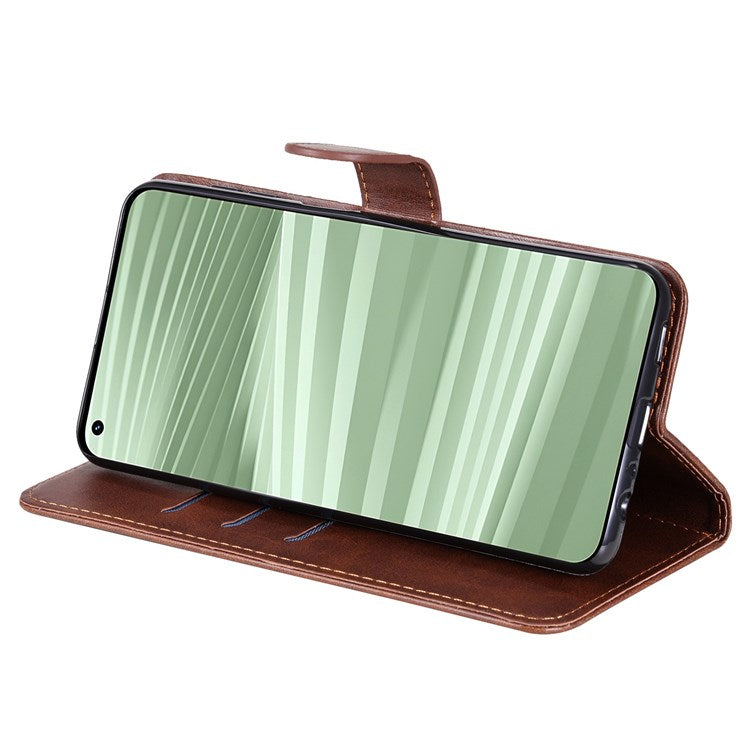 For Realme GT2 Pro PU Leather Zipper Flip Folio Wallet Case Magnetic Closure Stand Protective Cover - Brown
