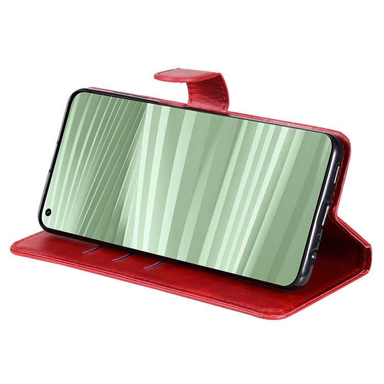 For Realme GT2 Pro PU Leather Zipper Flip Folio Wallet Case Magnetic Closure Stand Protective Cover - Red