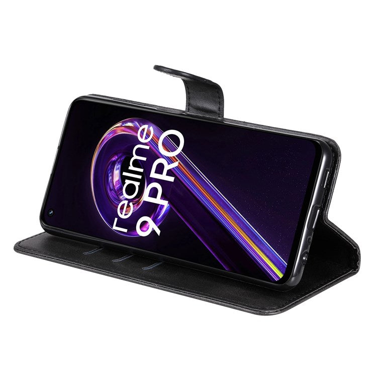 For Realme 9 Pro 5G / 9 5G / V25 Wallet Case PU Leather Magnetic Flip Zipper Stand Protective Phone Cover - Black