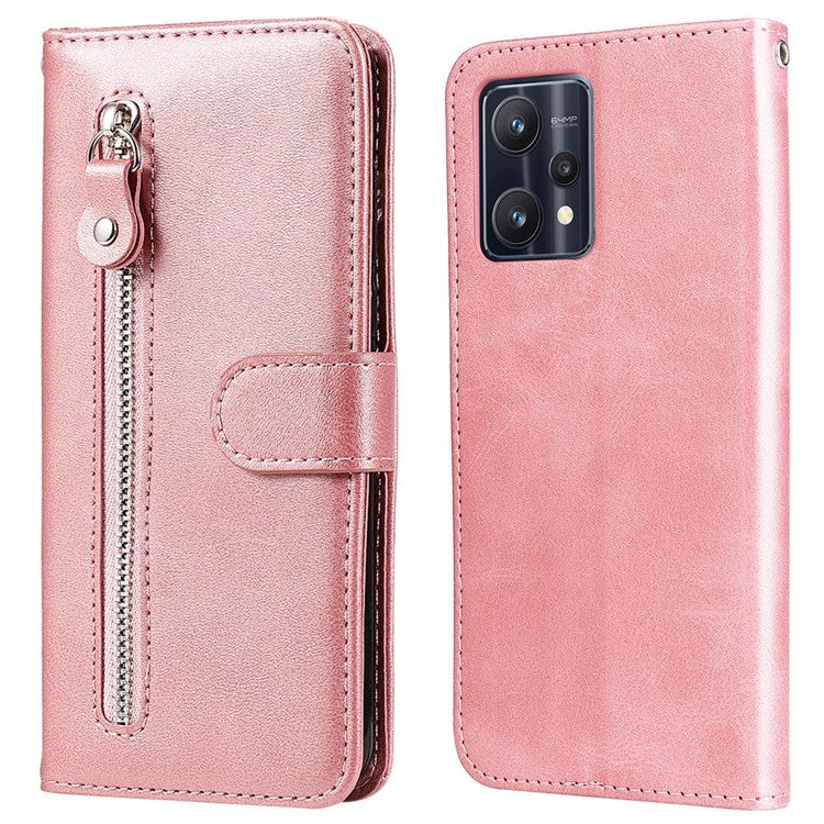 For Realme 9 Pro 5G / 9 5G / V25 Wallet Case PU Leather Magnetic Flip Zipper Stand Protective Phone Cover - Rose Gold