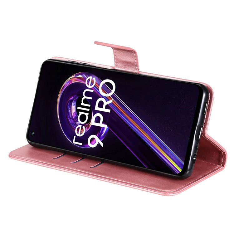 For Realme 9 Pro 5G / 9 5G / V25 Wallet Case PU Leather Magnetic Flip Zipper Stand Protective Phone Cover - Rose Gold