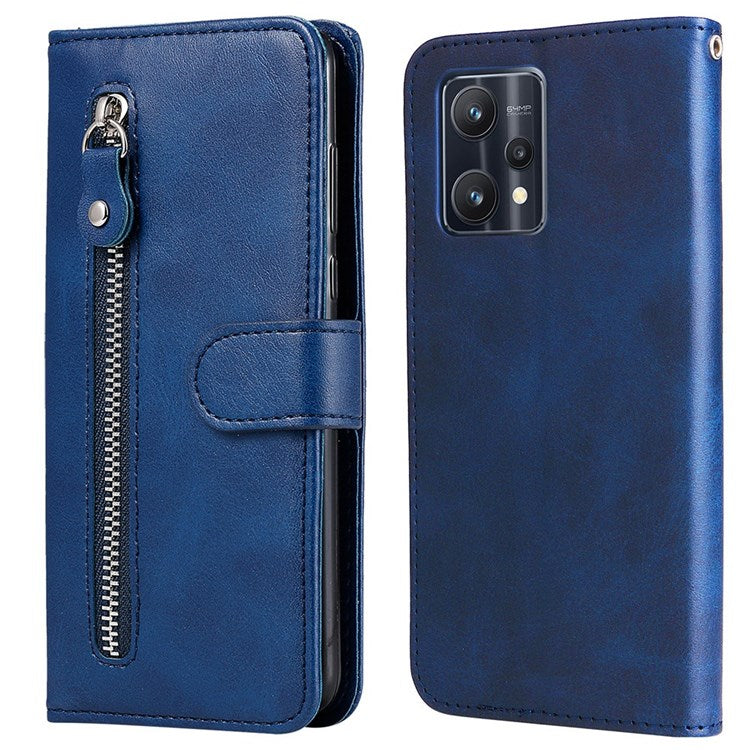 For Realme 9 Pro 5G / 9 5G / V25 Wallet Case PU Leather Magnetic Flip Zipper Stand Protective Phone Cover - Blue