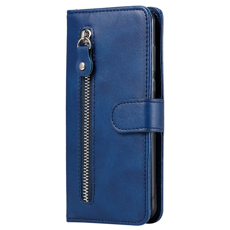 For Realme 9 Pro 5G / 9 5G / V25 Wallet Case PU Leather Magnetic Flip Zipper Stand Protective Phone Cover - Blue