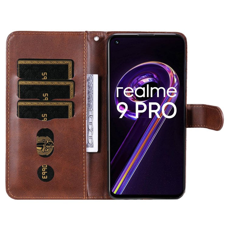For Realme 9 Pro 5G / 9 5G / V25 Wallet Case PU Leather Magnetic Flip Zipper Stand Protective Phone Cover - Brown