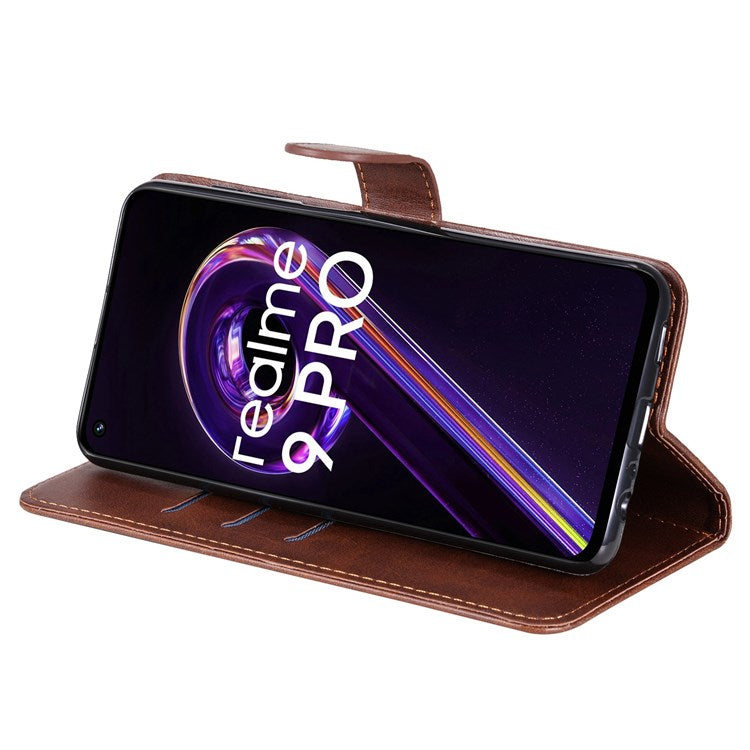 For Realme 9 Pro 5G / 9 5G / V25 Wallet Case PU Leather Magnetic Flip Zipper Stand Protective Phone Cover - Brown