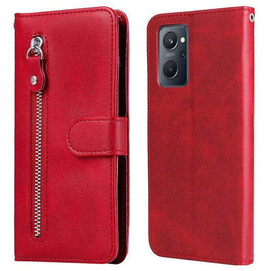 For Realme 9i/Oppo A36 4G/A76 4G PU Leather Case Wallet Style Magnetic Closure Change Coin Slim Handbag Zipper Pocket Stand Flip Cover - Red