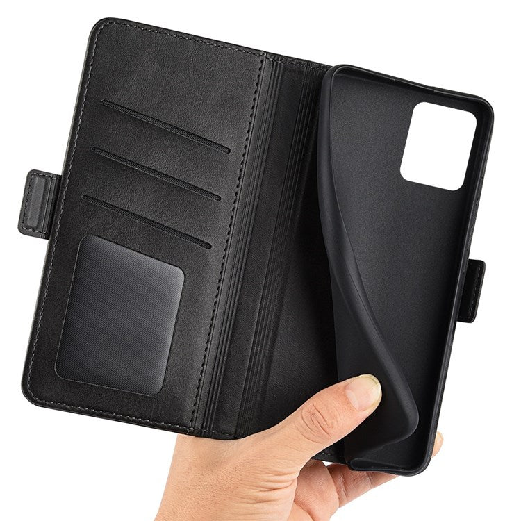 For Realme C31 4G Textured PU Leather Case Dual Magnetic Clasp Wallet Stand Shockproof Phone Case - Black