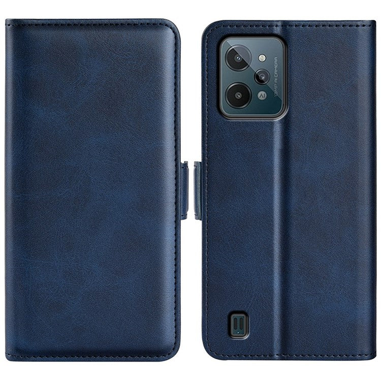 For Realme C31 4G Textured PU Leather Case Dual Magnetic Clasp Wallet Stand Shockproof Phone Case - Blue