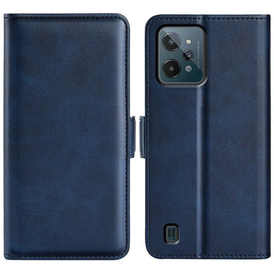 For Realme C31 4G Textured PU Leather Case Dual Magnetic Clasp Wallet Stand Shockproof Phone Case - Blue