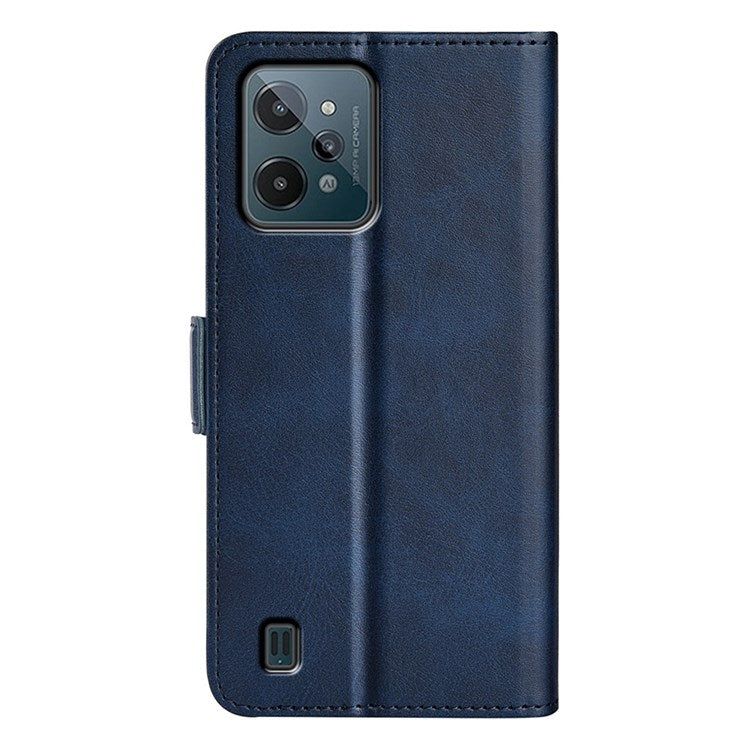 For Realme C31 4G Textured PU Leather Case Dual Magnetic Clasp Wallet Stand Shockproof Phone Case - Blue