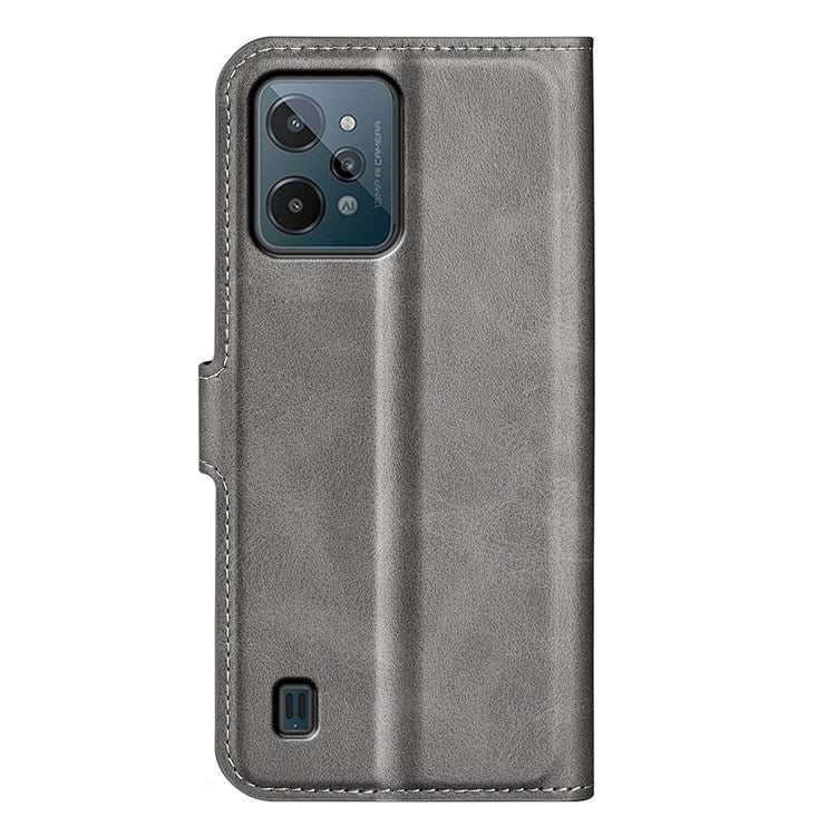 Textured PU Leather Stand Phone Case for Realme C31 4G, Square Magnetic Clasp Wallet Shell - Grey