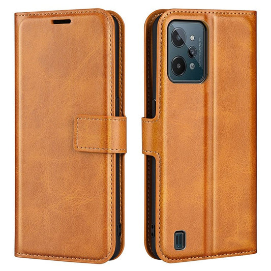Textured PU Leather Stand Phone Case for Realme C31 4G, Square Magnetic Clasp Wallet Shell - Yellow