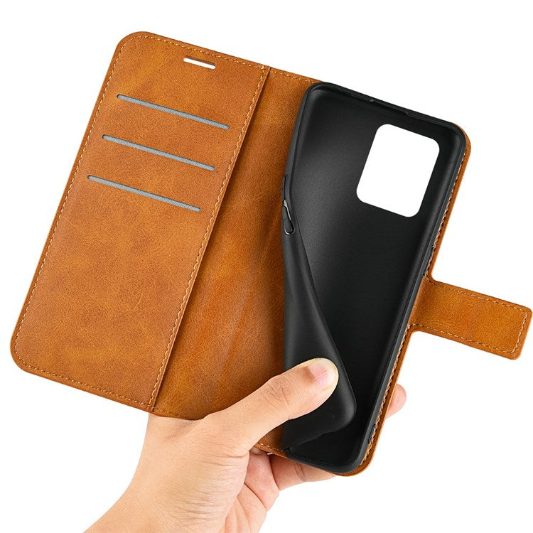 Textured PU Leather Stand Phone Case for Realme C31 4G, Square Magnetic Clasp Wallet Shell - Yellow