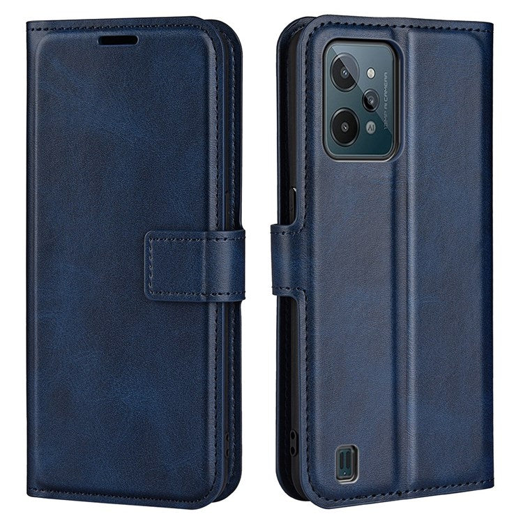 Textured PU Leather Stand Phone Case for Realme C31 4G, Square Magnetic Clasp Wallet Shell - Blue