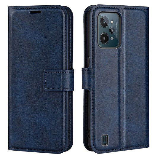 Textured PU Leather Stand Phone Case for Realme C31 4G, Square Magnetic Clasp Wallet Shell - Blue