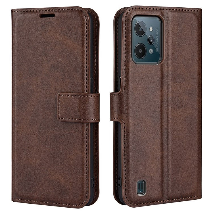 Textured PU Leather Stand Phone Case for Realme C31 4G, Square Magnetic Clasp Wallet Shell - Brown